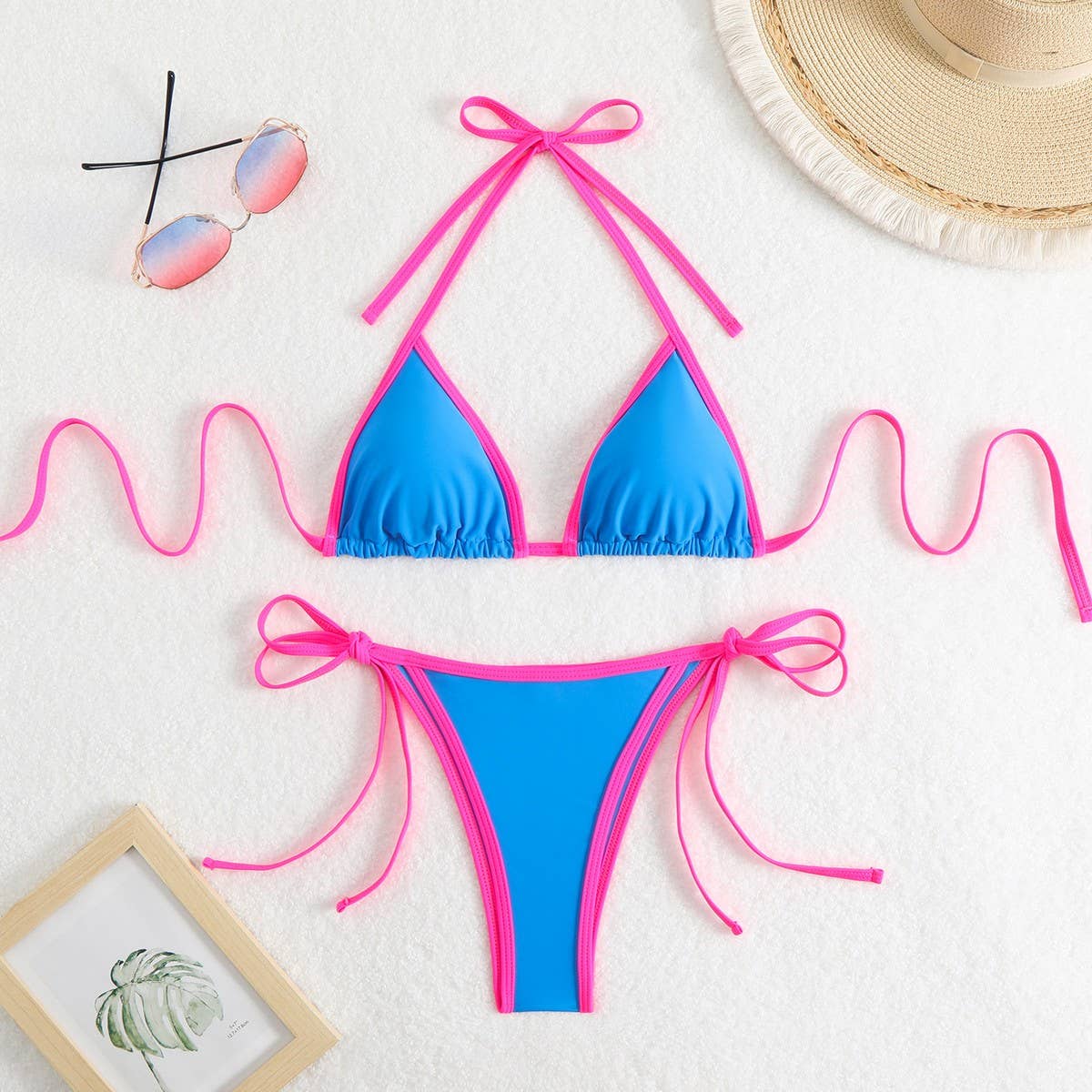 SOLID COLOR BIKINI SET - SEXY TIE SIDE SWIMSUIT_CWMW0915
