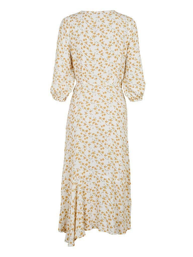 FLORAL PRINT WAISTBAND LONG SLEEVE FISHTAIL DRESS