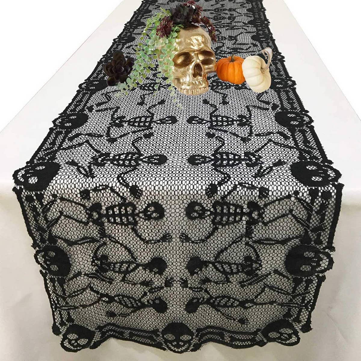 HALLOWEEN TABLE RUNNER LACE SKULL TABLE RUNNER