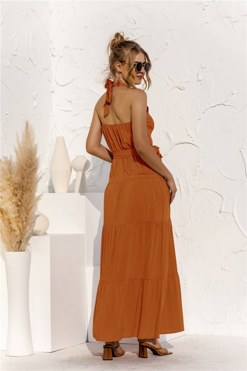 CWDMD4828_SUMMER HALTER NECK STRAPPY BACKLESS DRESS
