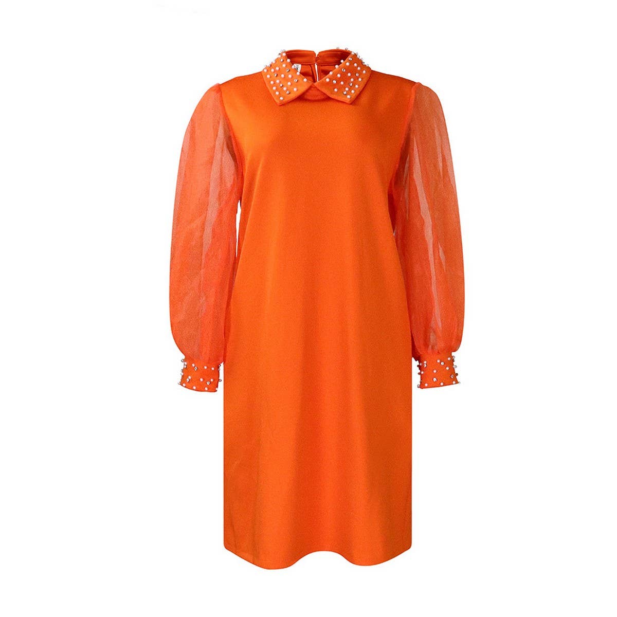 MESH STITCHING BEADED LOOSE PLUS SIZE DRESS
