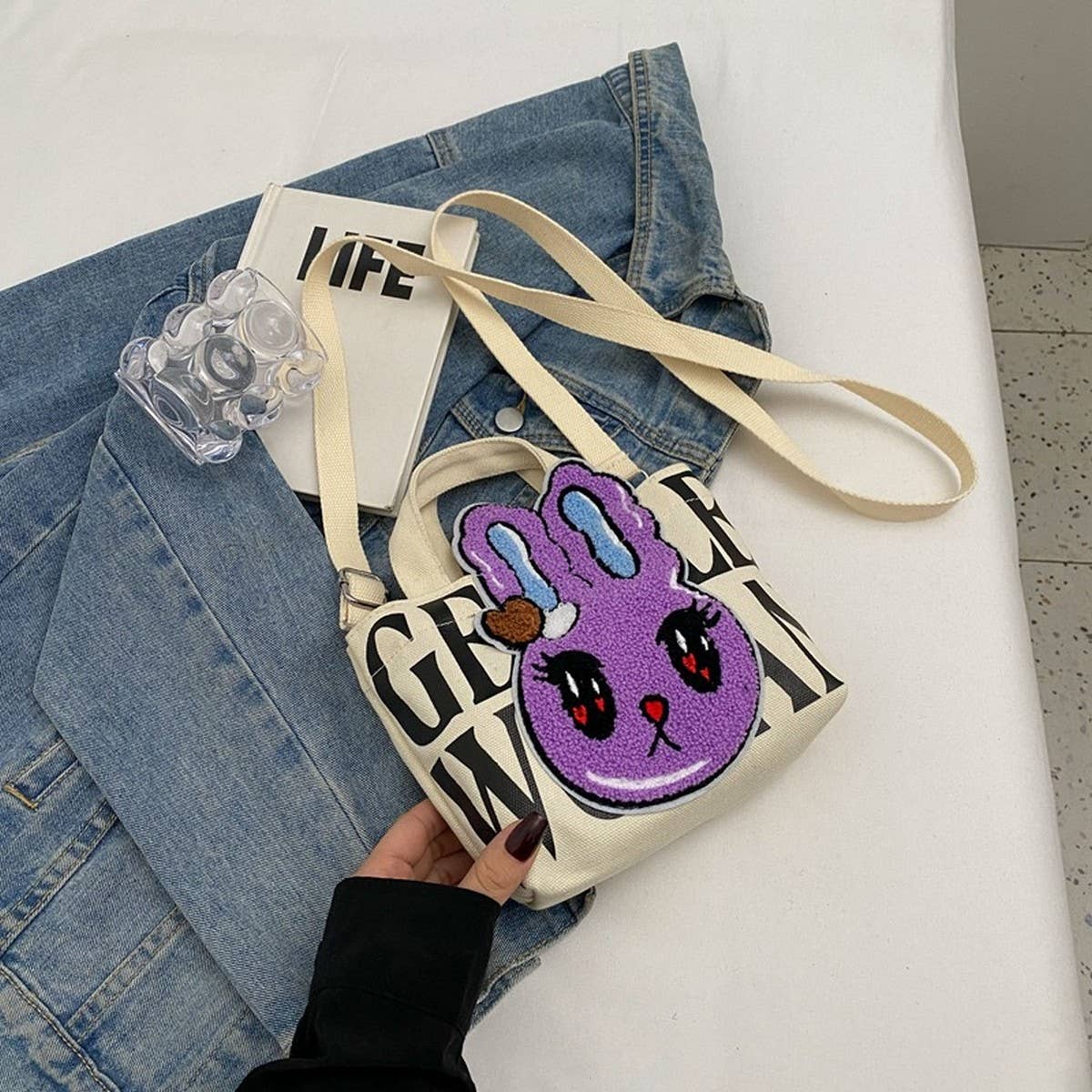 CUTE BUNNY MINI LETTERS PLUSH SHOULDER BAG_CWAB2685