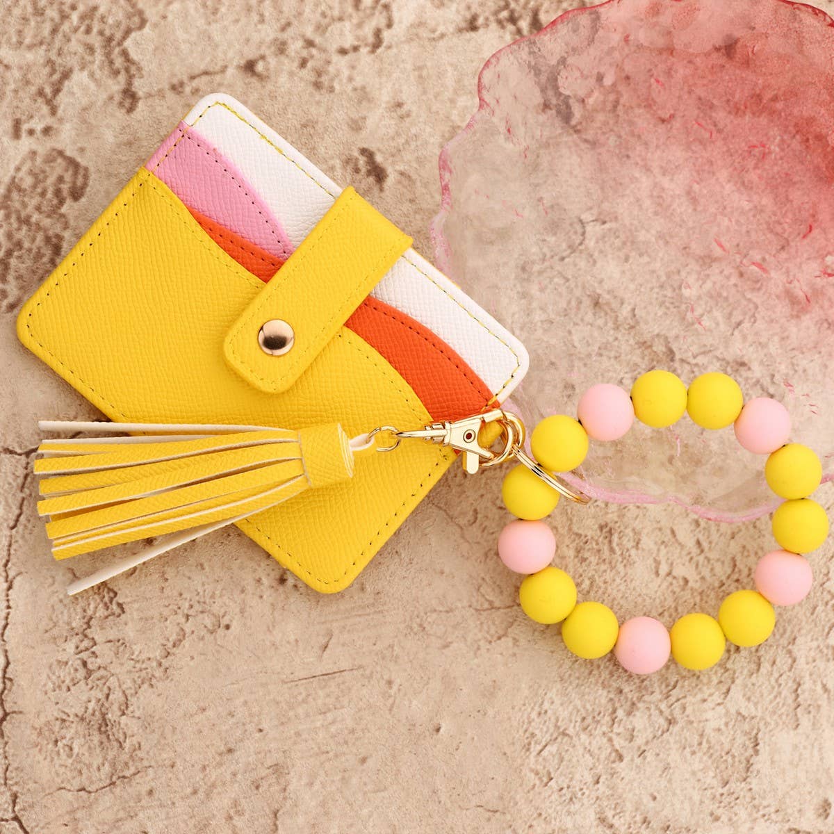 Beaded Bracelet Keychain with Colorblock Wallet_CWAB4942