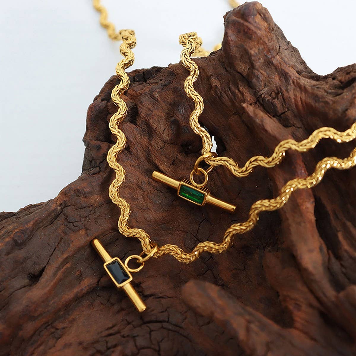 SIMPLE GLASS STONE TITANIUM STEEL PENDANT NECKLACE_CWAJE1076