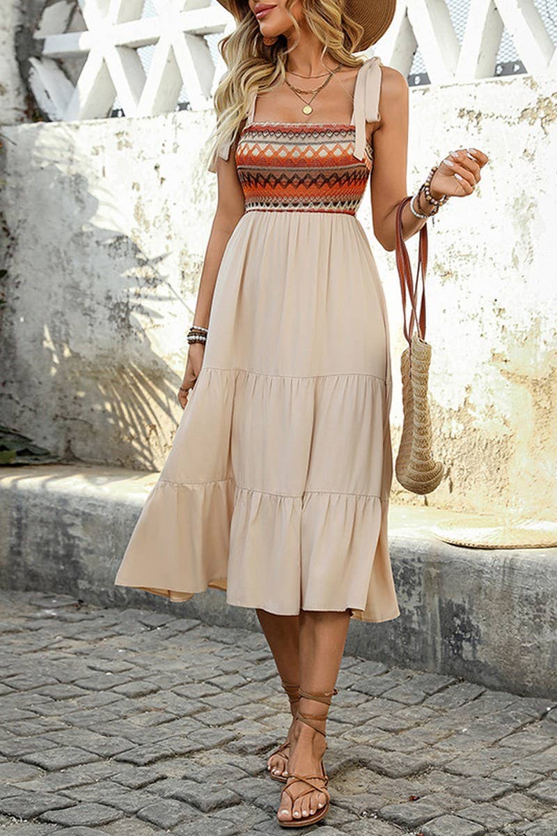 CWDMD4467_ETHNIC STYLE A-LINE SUSPENDER DRESS