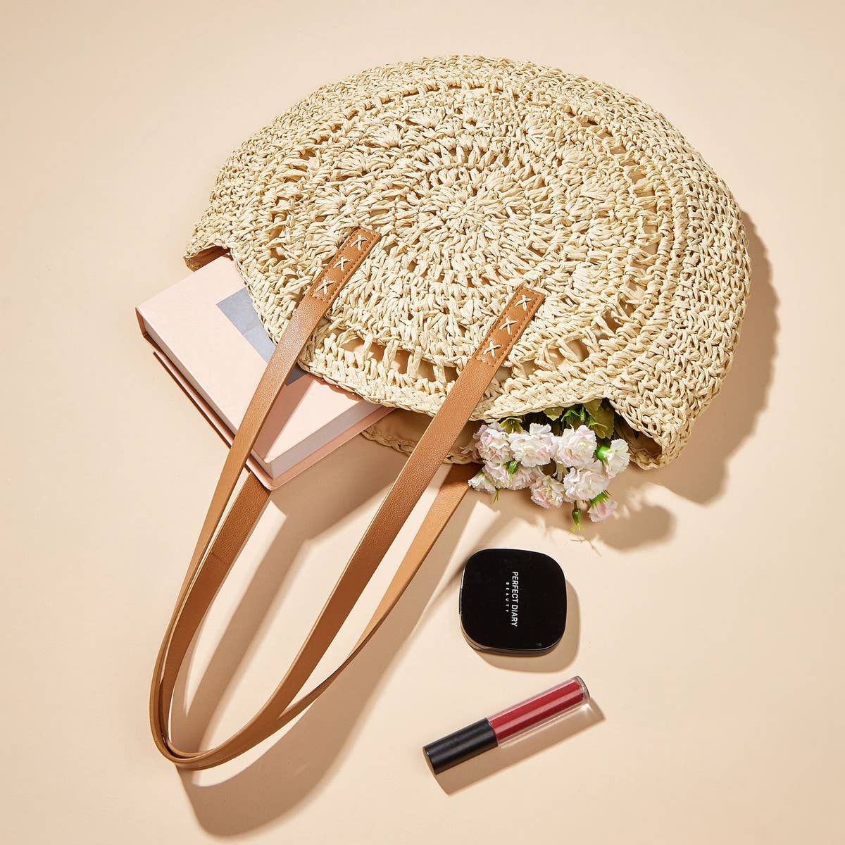 WOMEN HOLLOW FLOWER ROUND STRAW BAG_CWAB1980