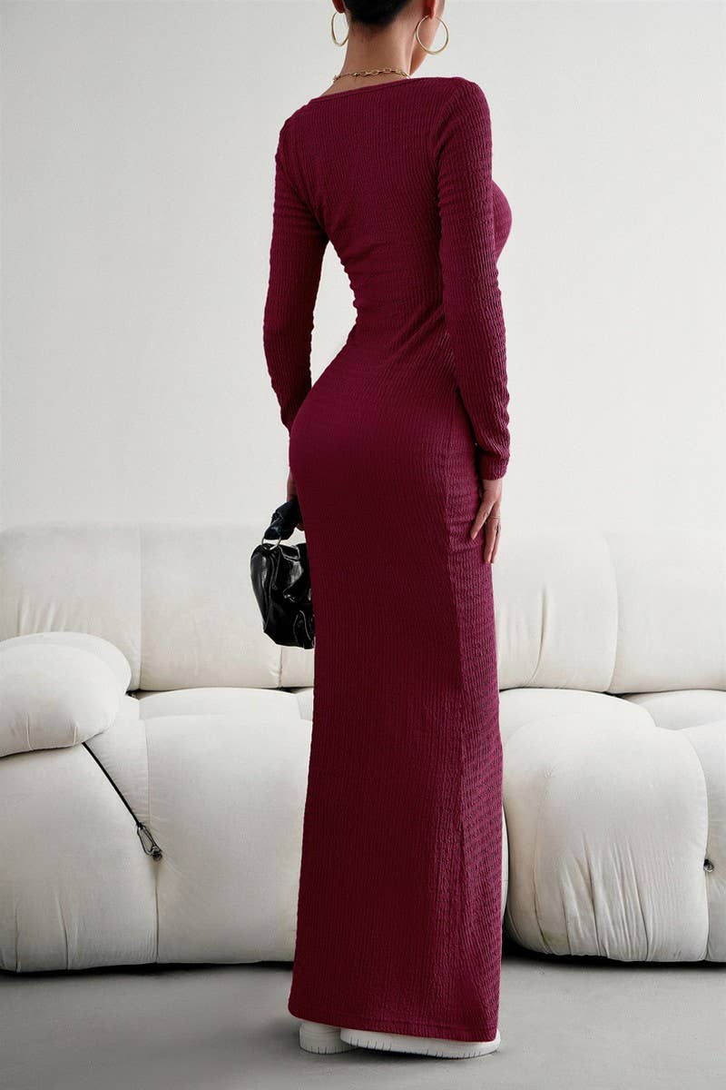 CWDMD4832_SLIM FIT SQUARE NECK LONG SLEEVE KNIT DRESS