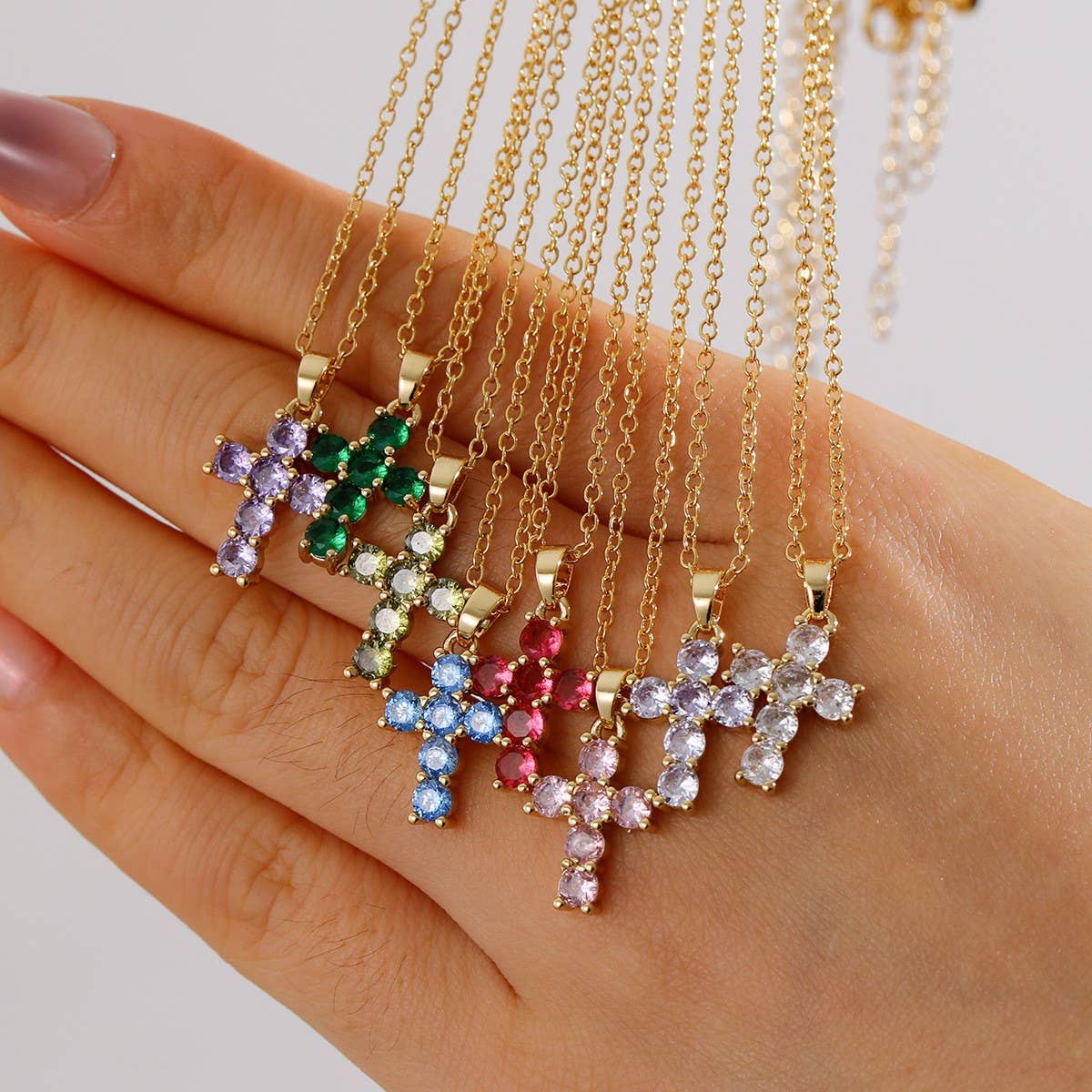 Colorful Zircon December Cross Pendant Necklace