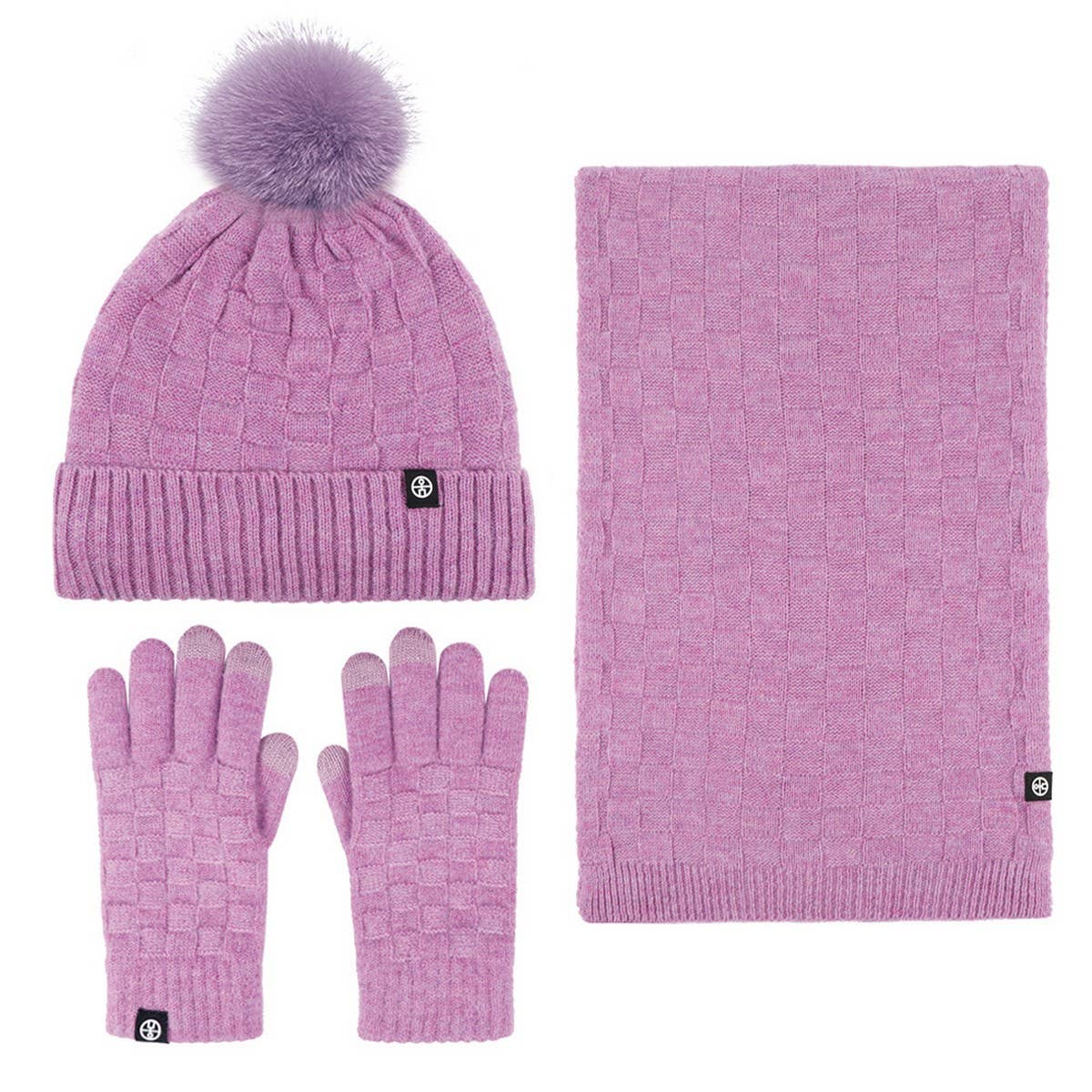 WINTER OUTDOOR WARM KNITTED SCARF THREE-PIECE SET