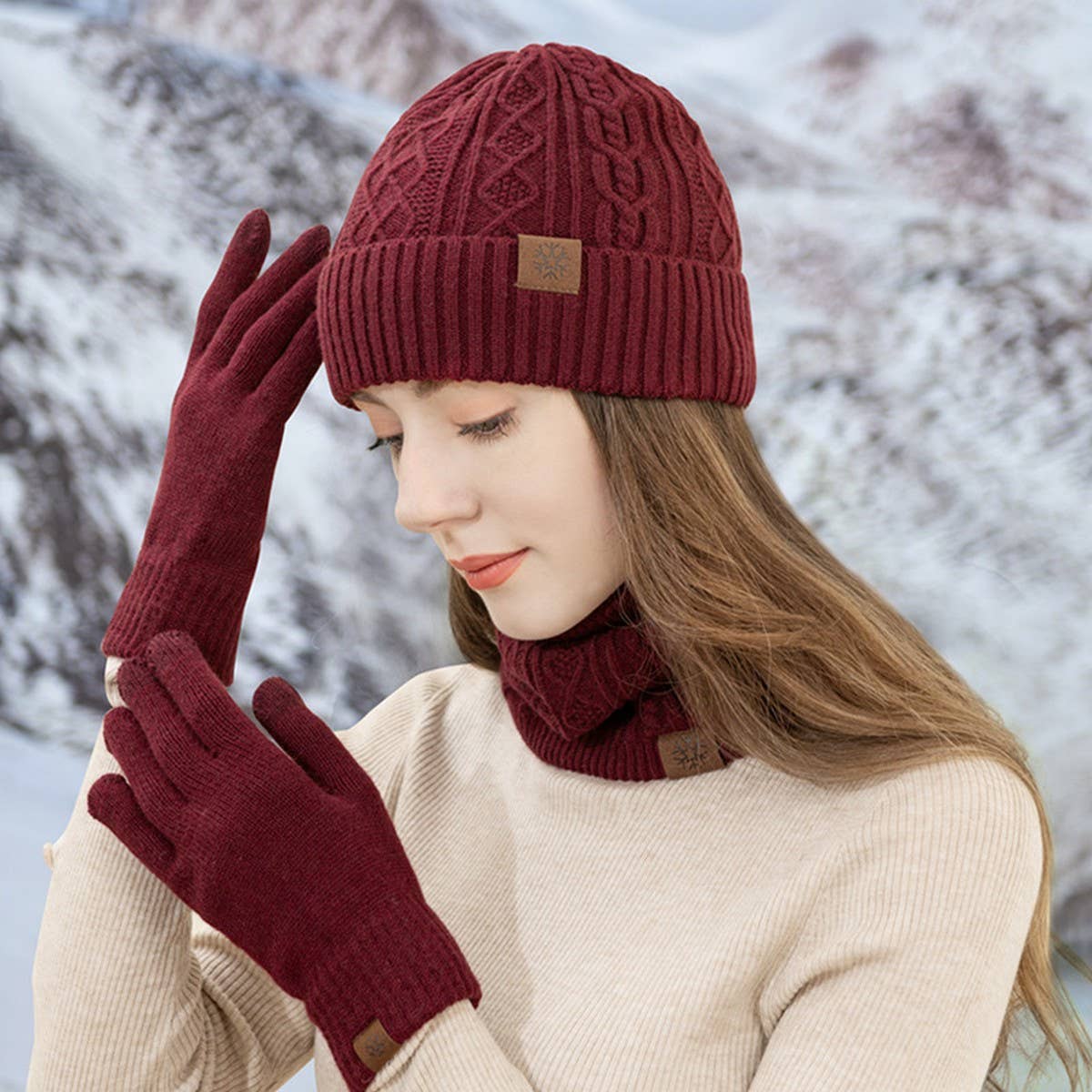 WINTER KNITTED PLUSH WARM WOOL THREE-PIECE SUIT