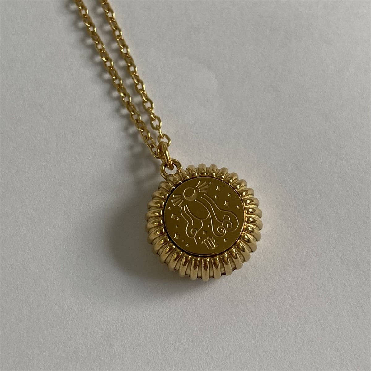 12 Zodiac Signs Round Pendant Necklace_CWMM5539