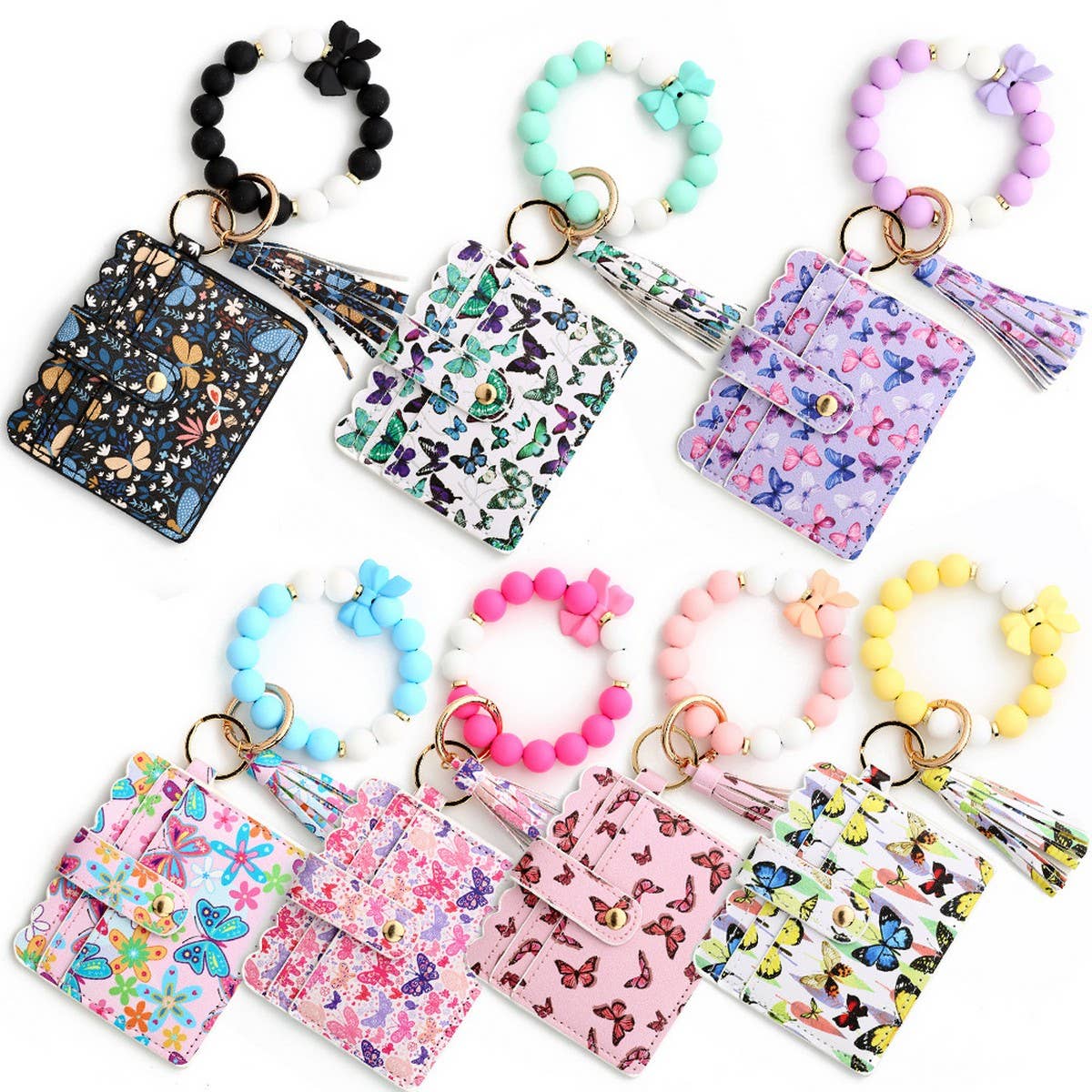 Butterfly Print Card Holder with Beaded Keychain_CWAB4960