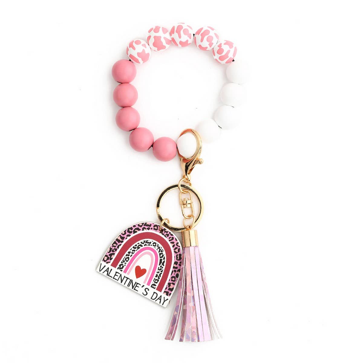 Heart Wooden Bead Bracelet Keychain Pendant