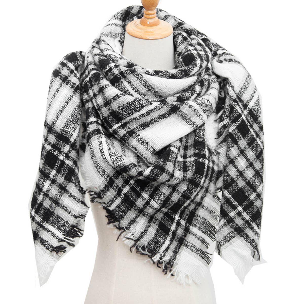 New Large Plaid Triangle Scarf - Spring to Winter