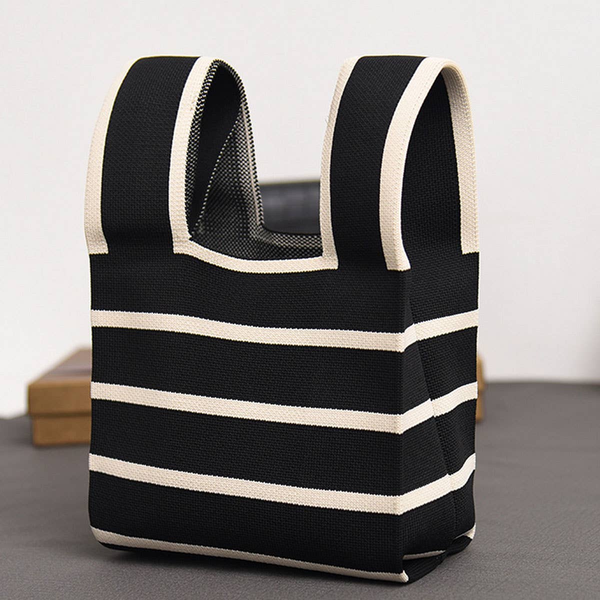 COW PATTERN CUTE KNOT WRISTLET KNITTED TOTE BAG_CWAB0880
