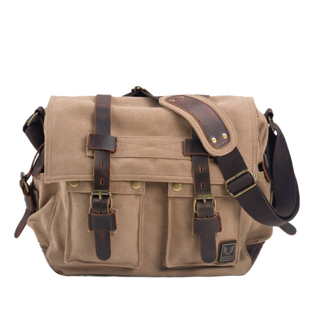Retro Canvas Satchel Bag with Crazy Horse Leather_CWAB5555