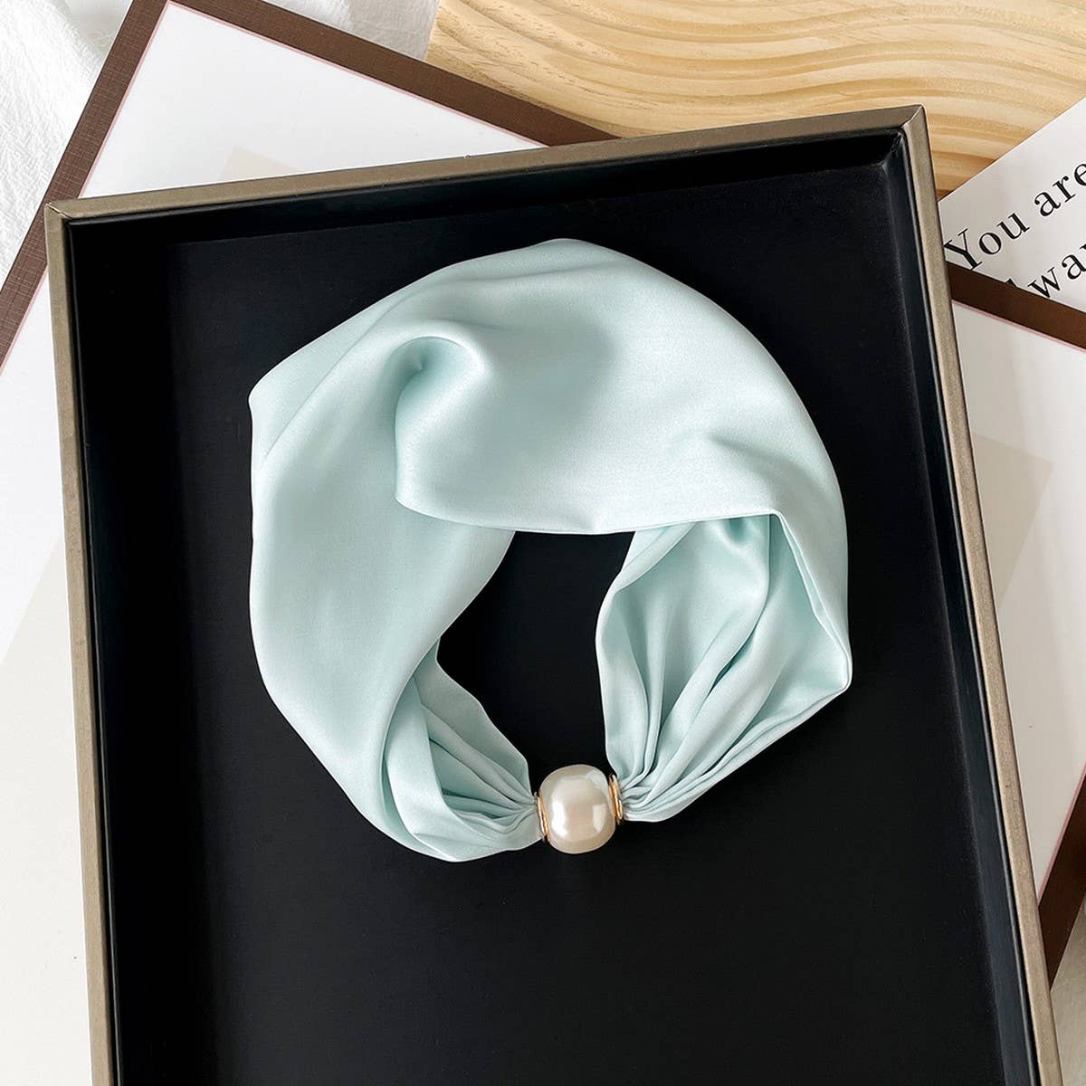 Silky Print Scarf Necklace ? Pearl Magnetic Clasp