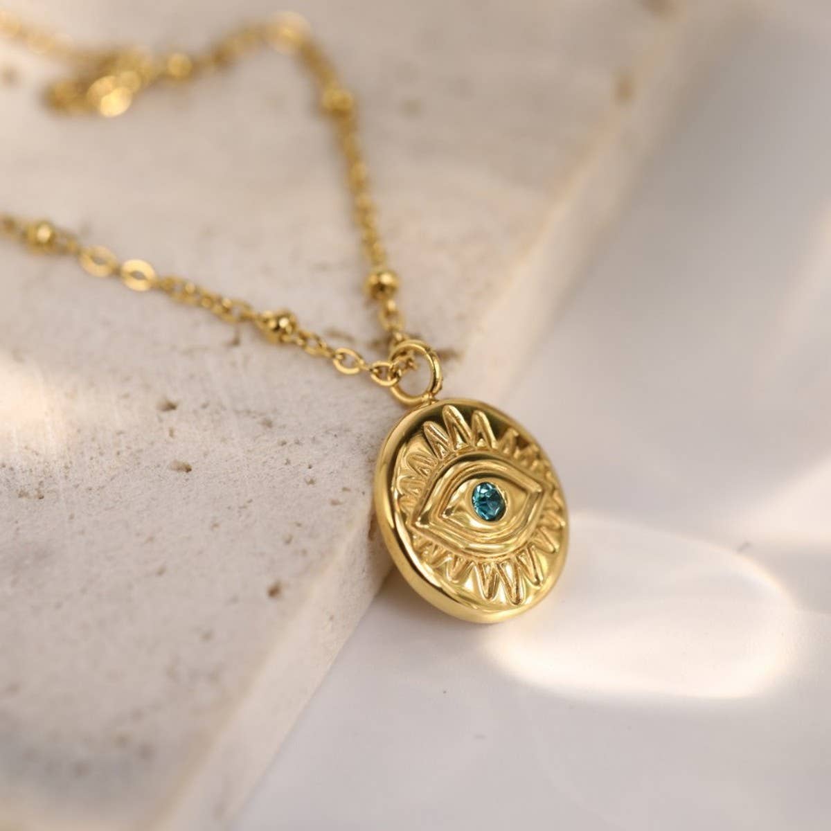 EVIL EYE STAINLESS STEEL GOLD PLATED NECKLACE_CWMM3827