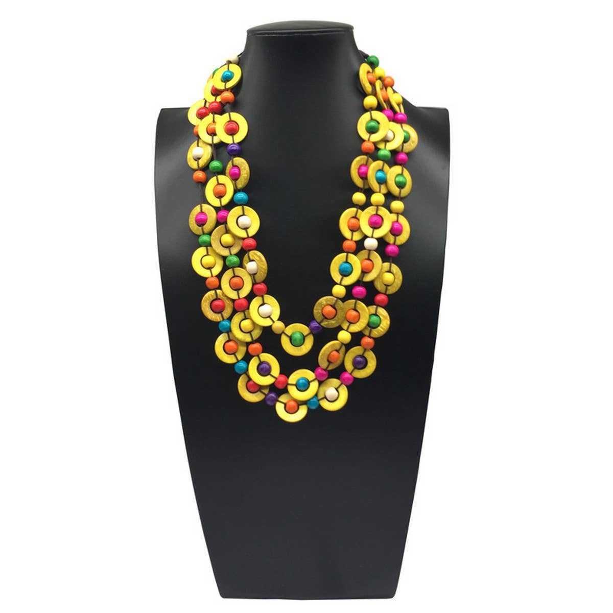 HAND WOVEN COCONUT SHELL WOOD ROUND BEAD NECKLACE