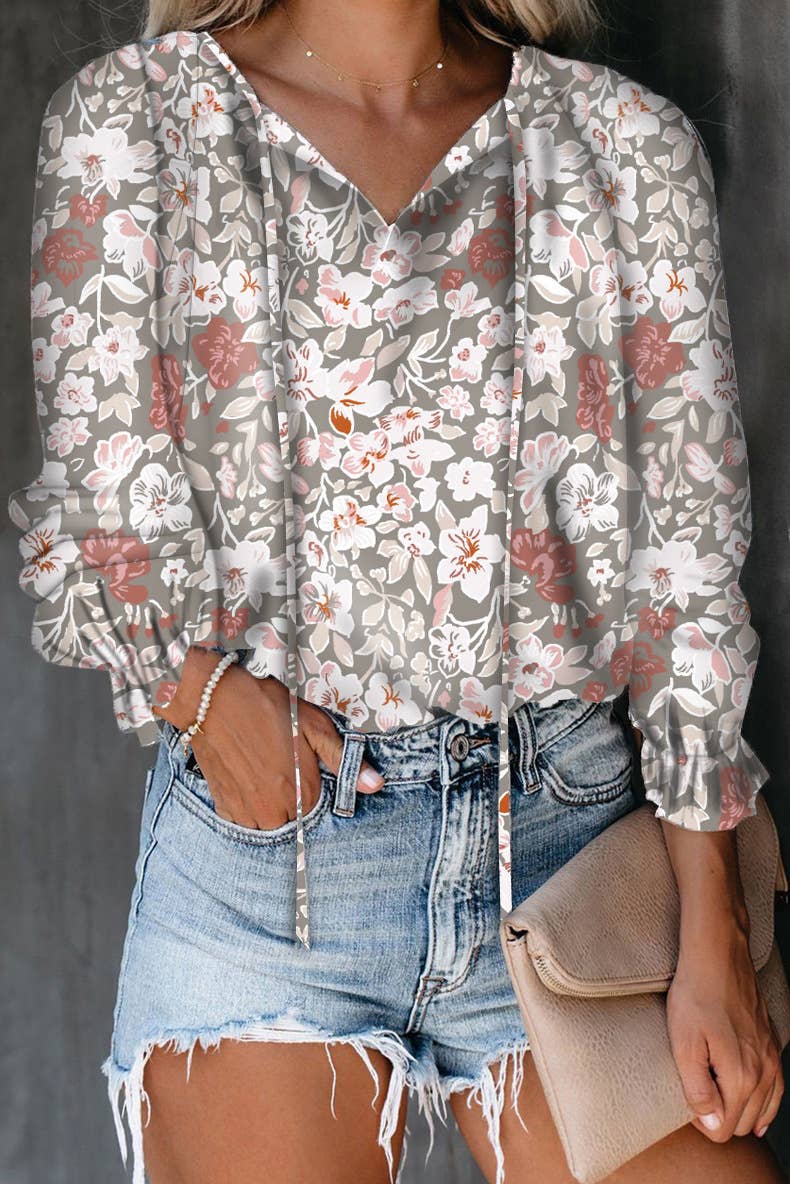 Floral printed V-neck shirt