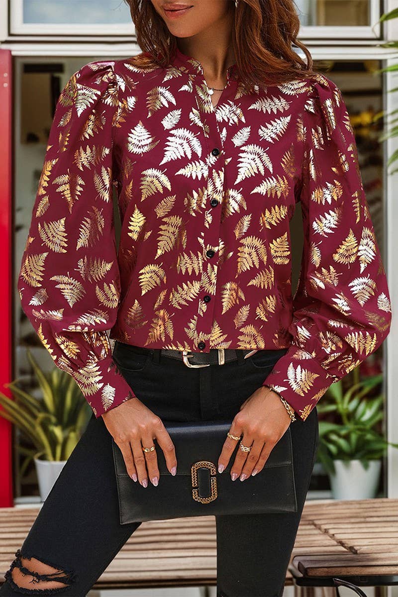 FLORAL GOLD PRINT SHIRT TOPCWTBLL1220