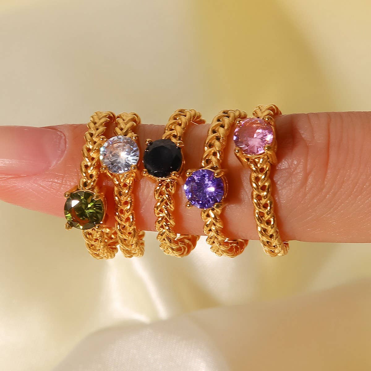 ZIRCON INLAY RINGS ADJUSTABLE TITANIUM STEEL RINGS_CWAJE1238