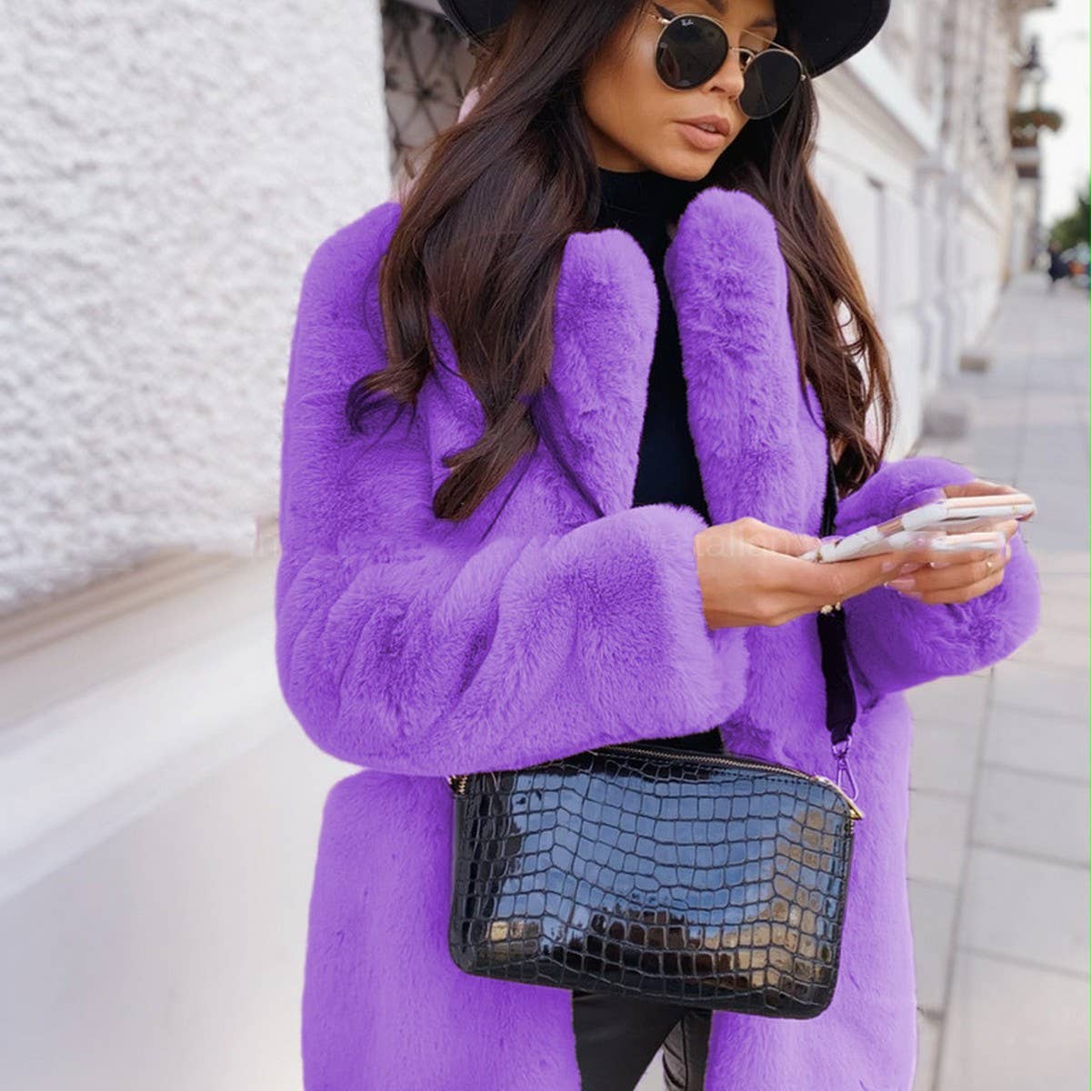 Plus Size Faux Fur Coat Women Long Sleeve Warm_CWMM9118
