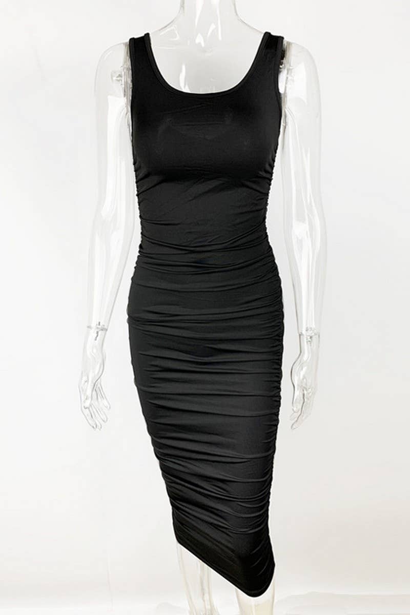 CWDMD4908_BODYCON HALTERNECK SLEEVELESS SHIRRED DRESS