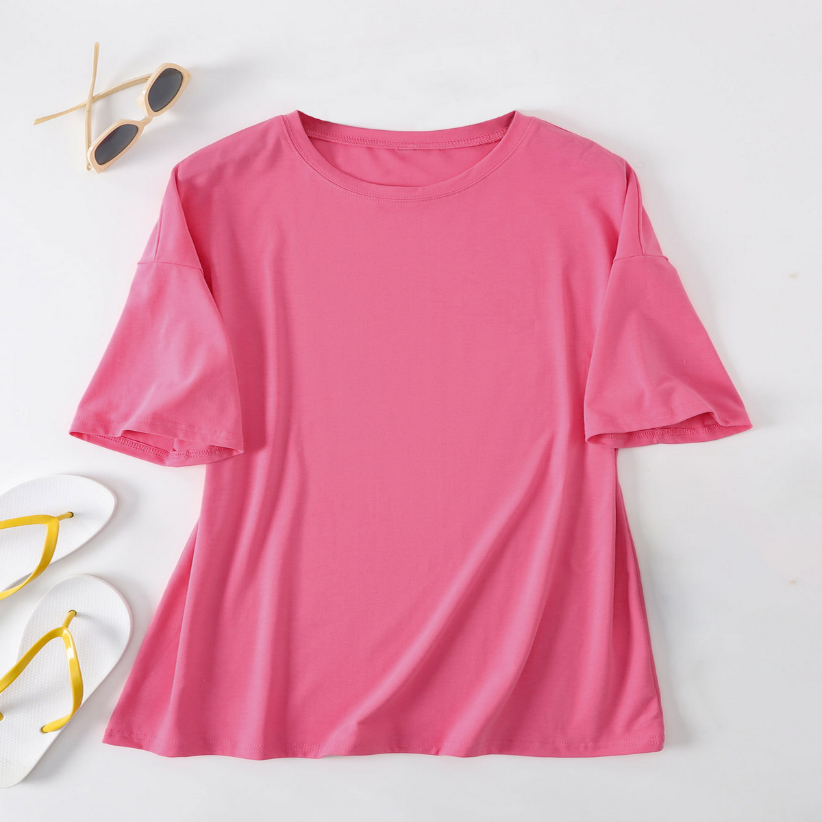 Women's Casual Oversized Tee, Crew Neck Design