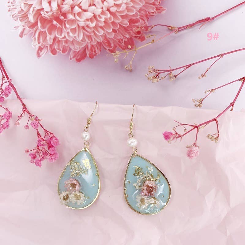 Geometric natural real dried flower earrings