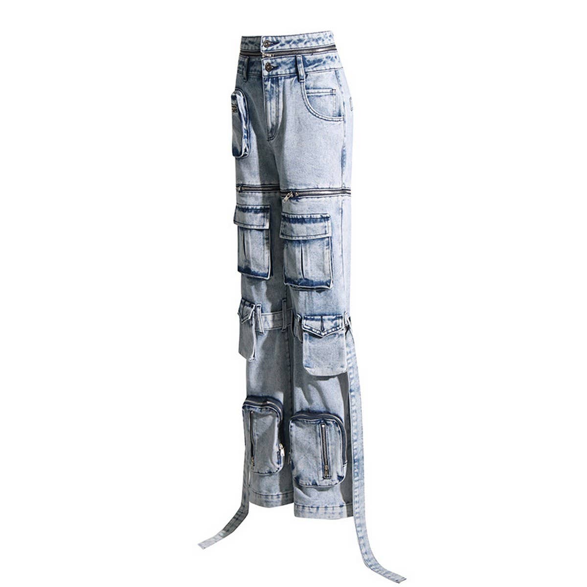 FASHION TRENDY ZIPPER SPLICING MULTI POCKET JEANS_CWJP0195