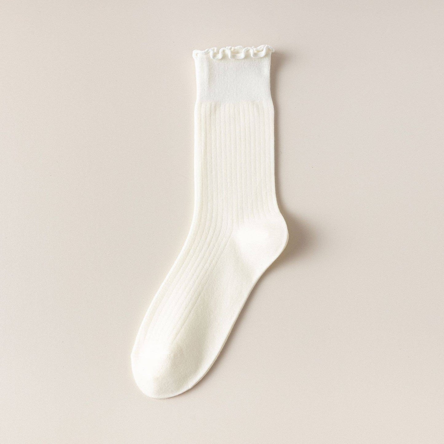 Vertical Stripes Thin Solid Ruffle Crew Socks