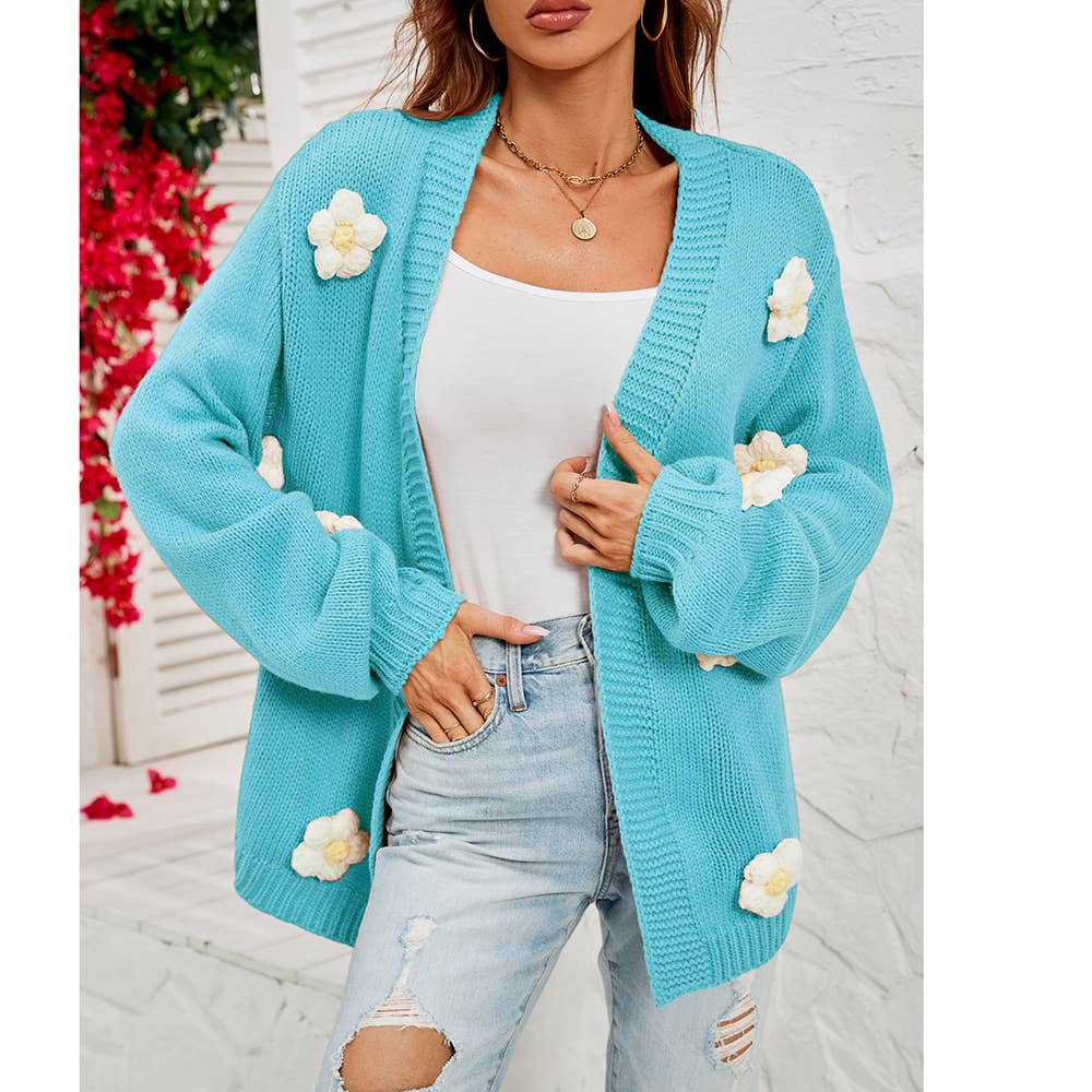 Flower cardigan lantern sleeve sweater coat