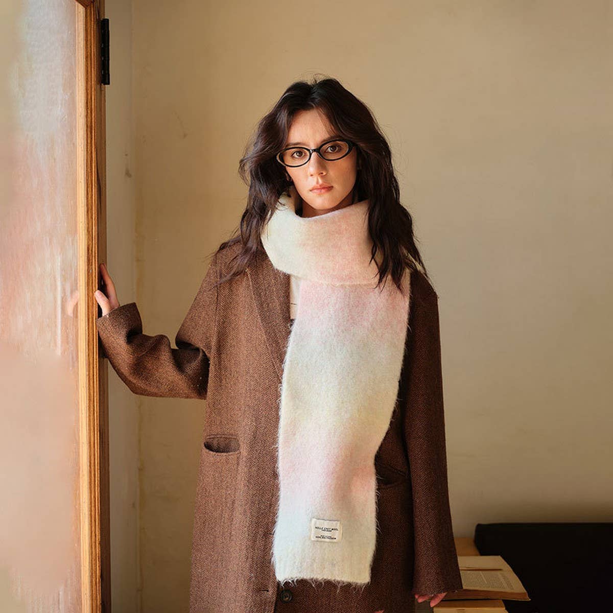 Unique Gradient Wool Blend Knit Scarf for Winter