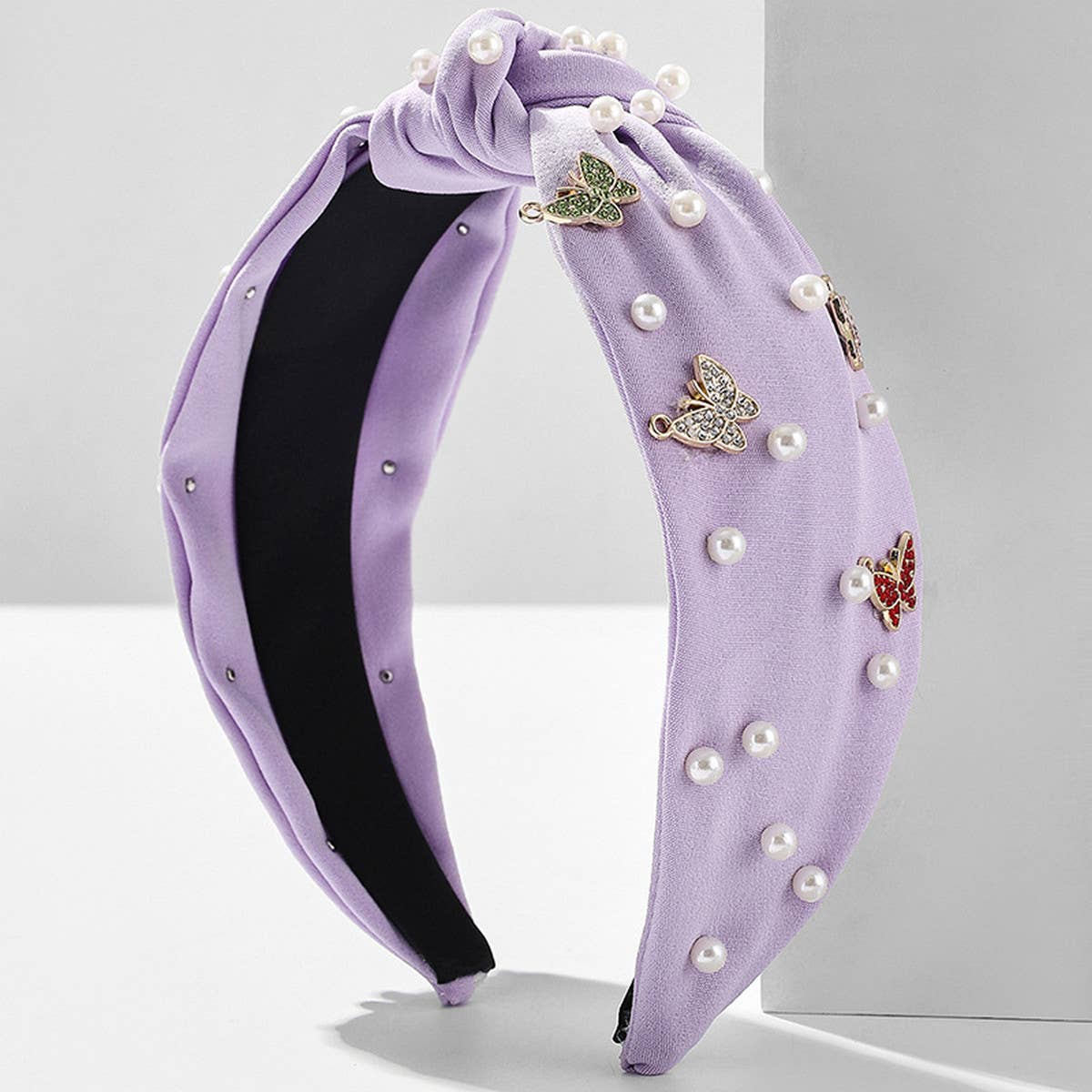 SOLID COLOR BUTTERFLY PEARL WIDE BRIM HEADBAND_CWAHA2605