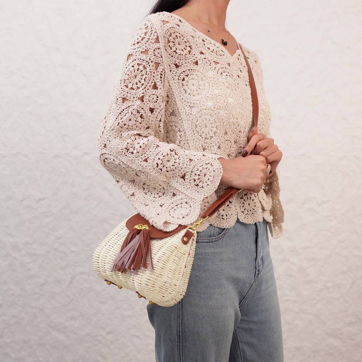 NEW RATTAN SMALL FRESH SOLID COLOR HAND-WOVEN BAG_CWAB4697