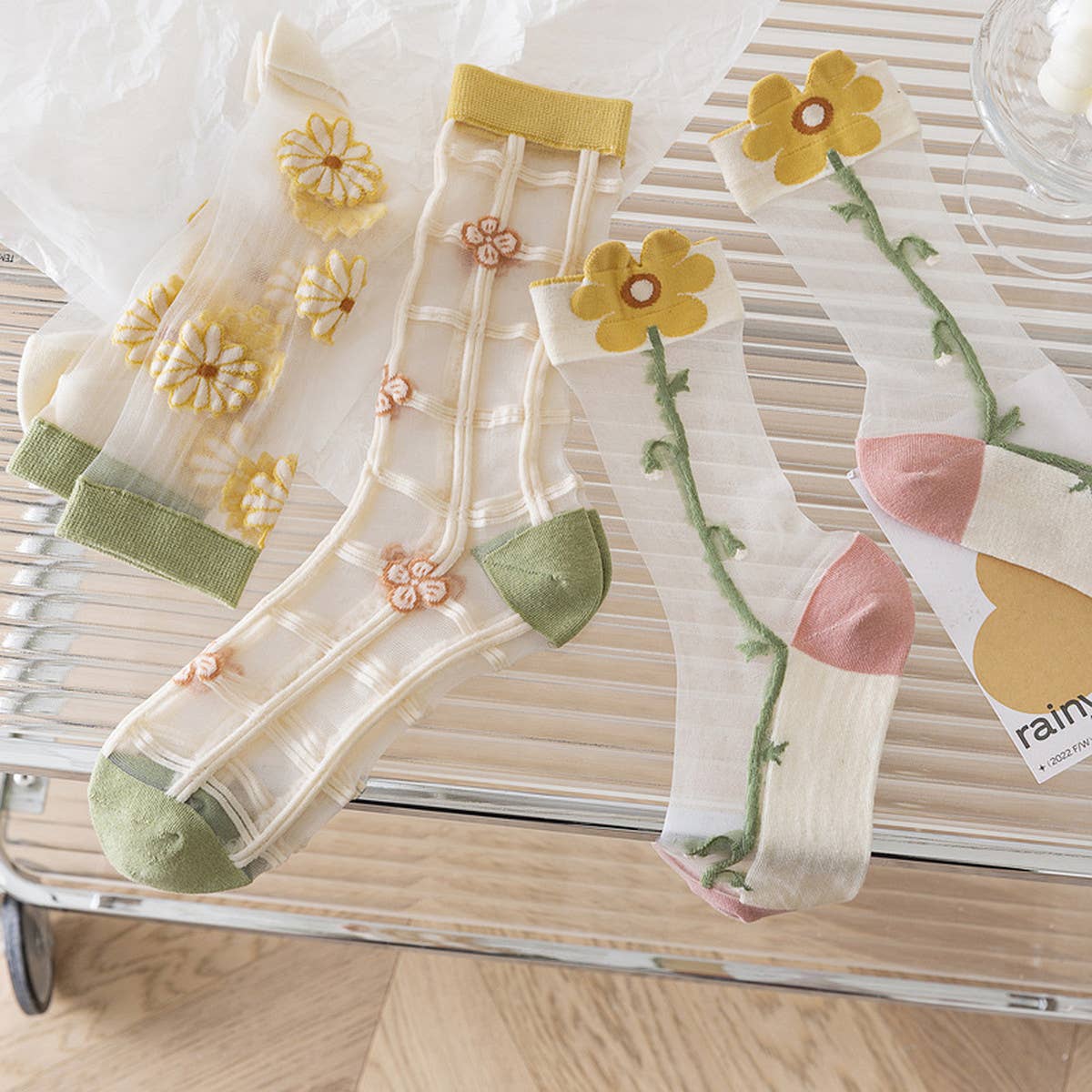 FLORAL SUMMER SHEER MESH SOCKS FOR WOMENS