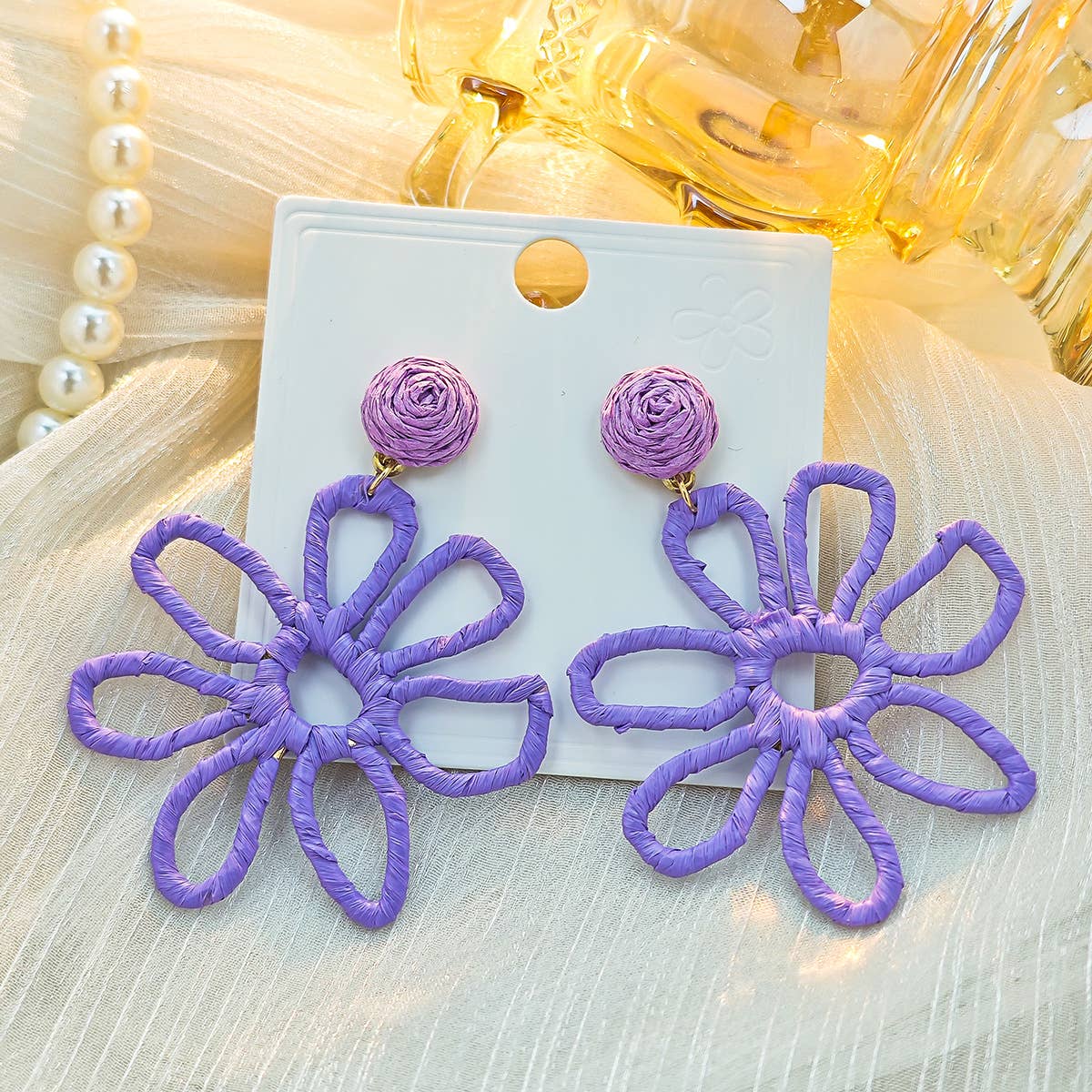 Colorful woven Raffia grass hollowed-out earrings