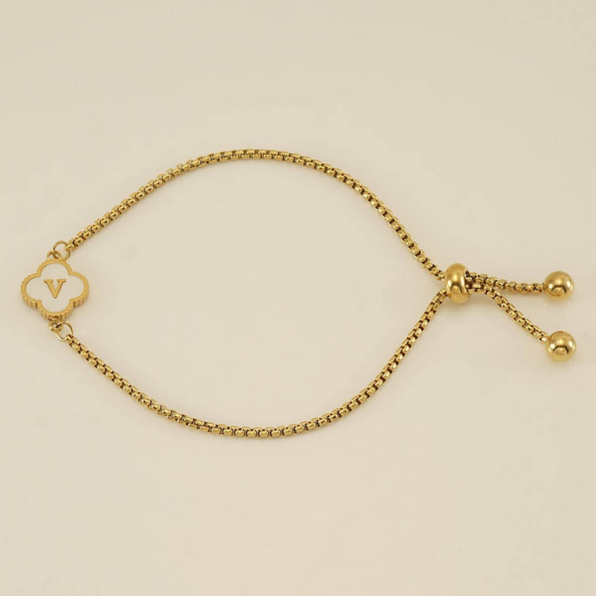 CWAJE1959_Adjustable Four Leaf Clover Letter Shell Bracelet