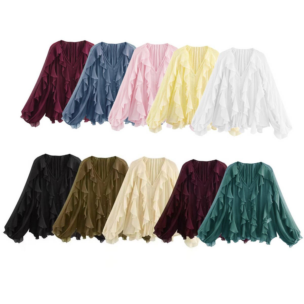 Women's Stylish Ruffled V-Neck Spring Blouse