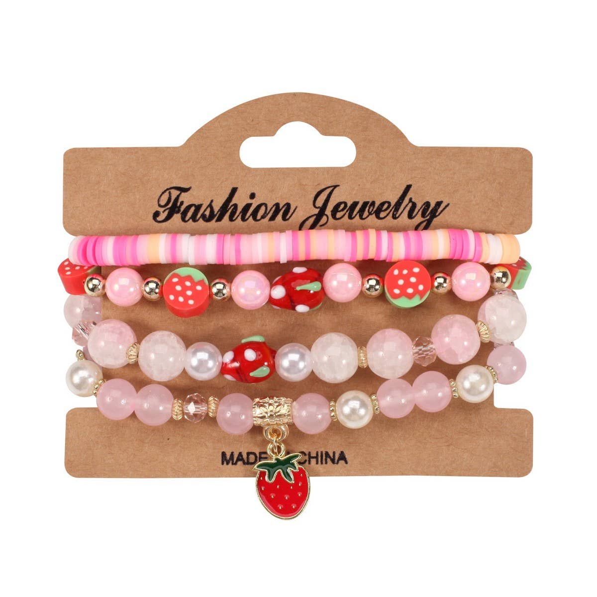 CWMM10452_CUTE STRAWBERRY FRUIT CHARM BEADED BRACELET SET