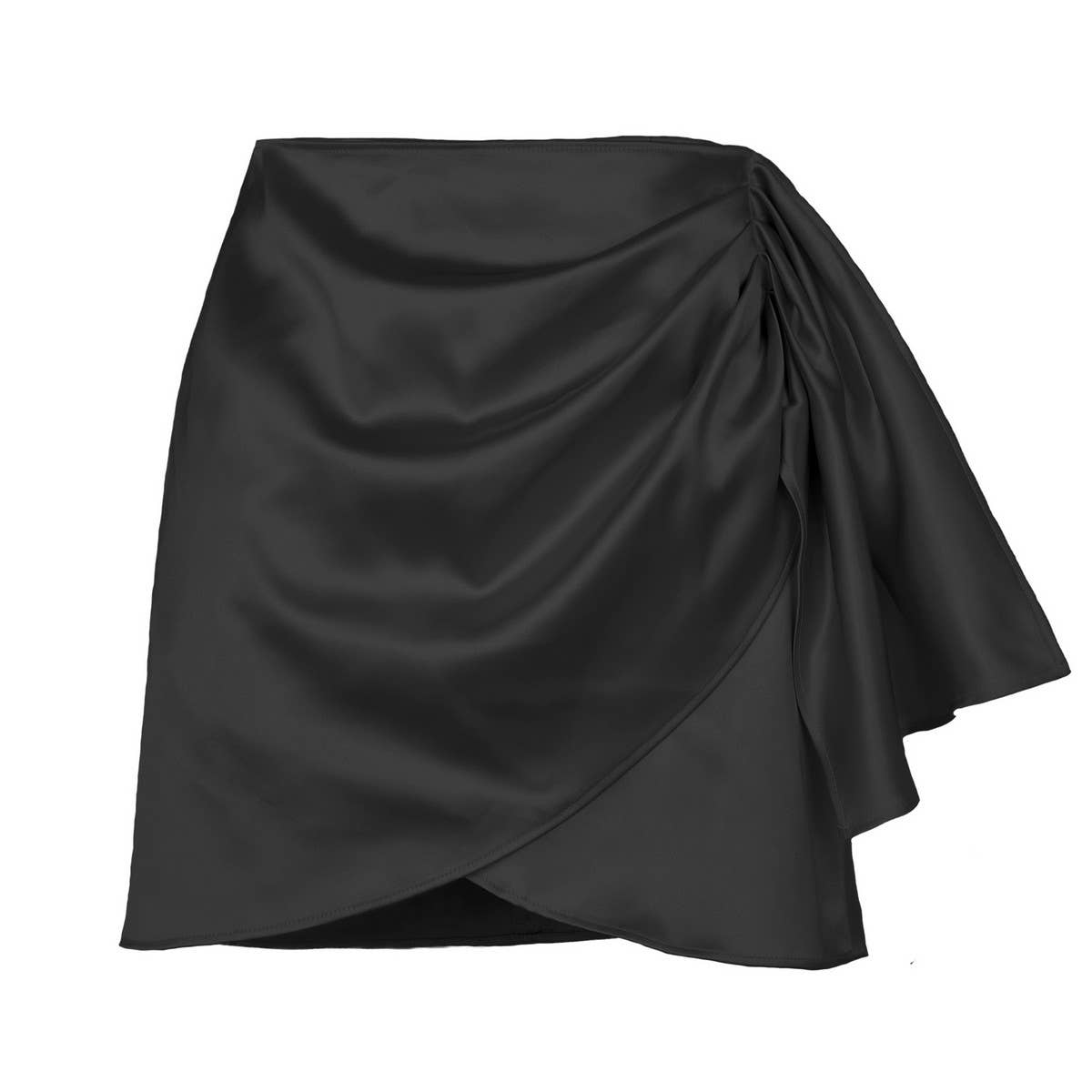 IRREGULAR ZIPPER SKIRT SATIN HIGH WAIST MINI SKIRT_CWAB4809