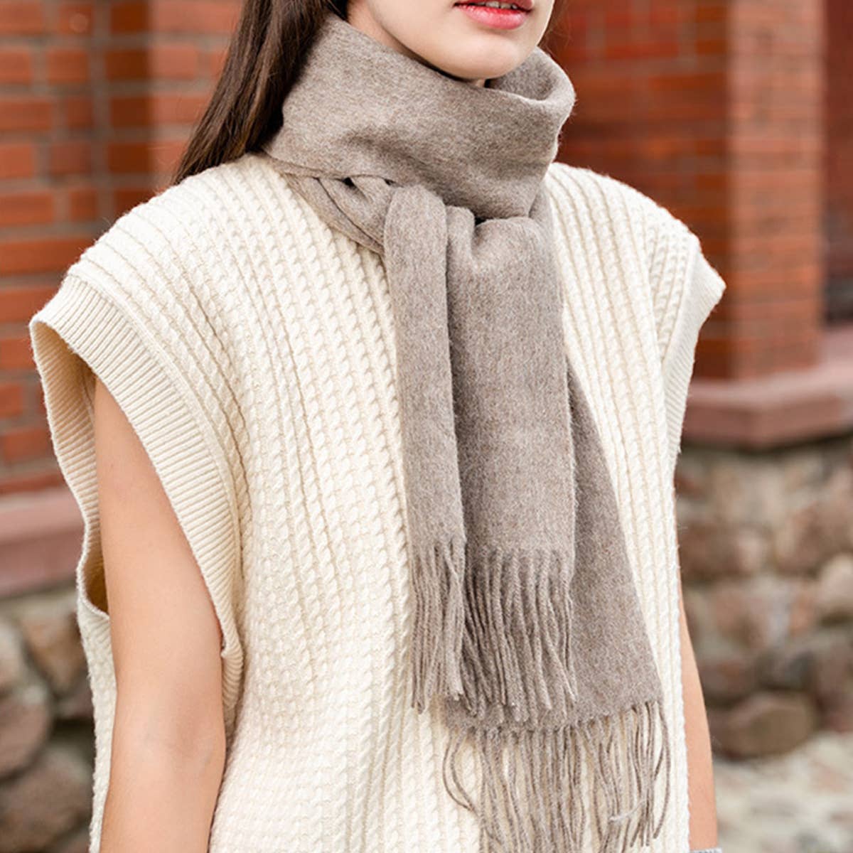Unisex Wool Scarf ? Soft Solid Color with Tassels