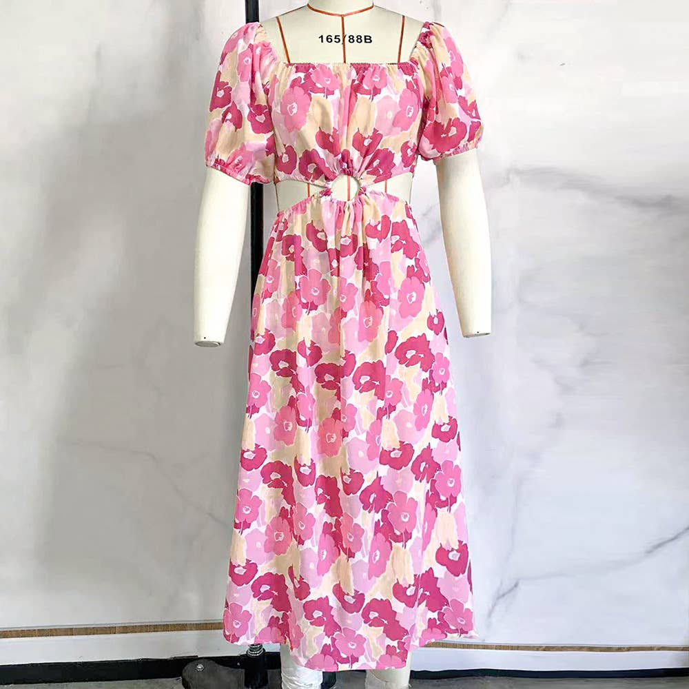 Floral Off Shoulder Cutout Bodycon Mini Dress