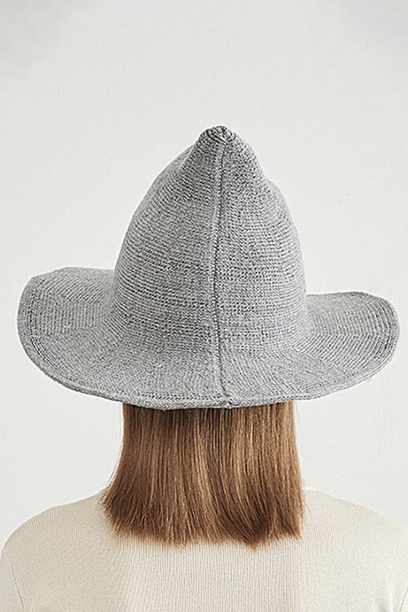 Halloween Knit Witch Hat, Wide Brim Pointed Top_CWAH0616