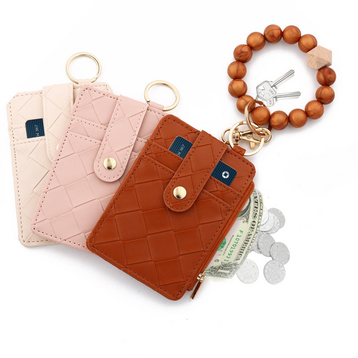 Plaid Woven Card Wallet with Zipper Closure_CWAB4946