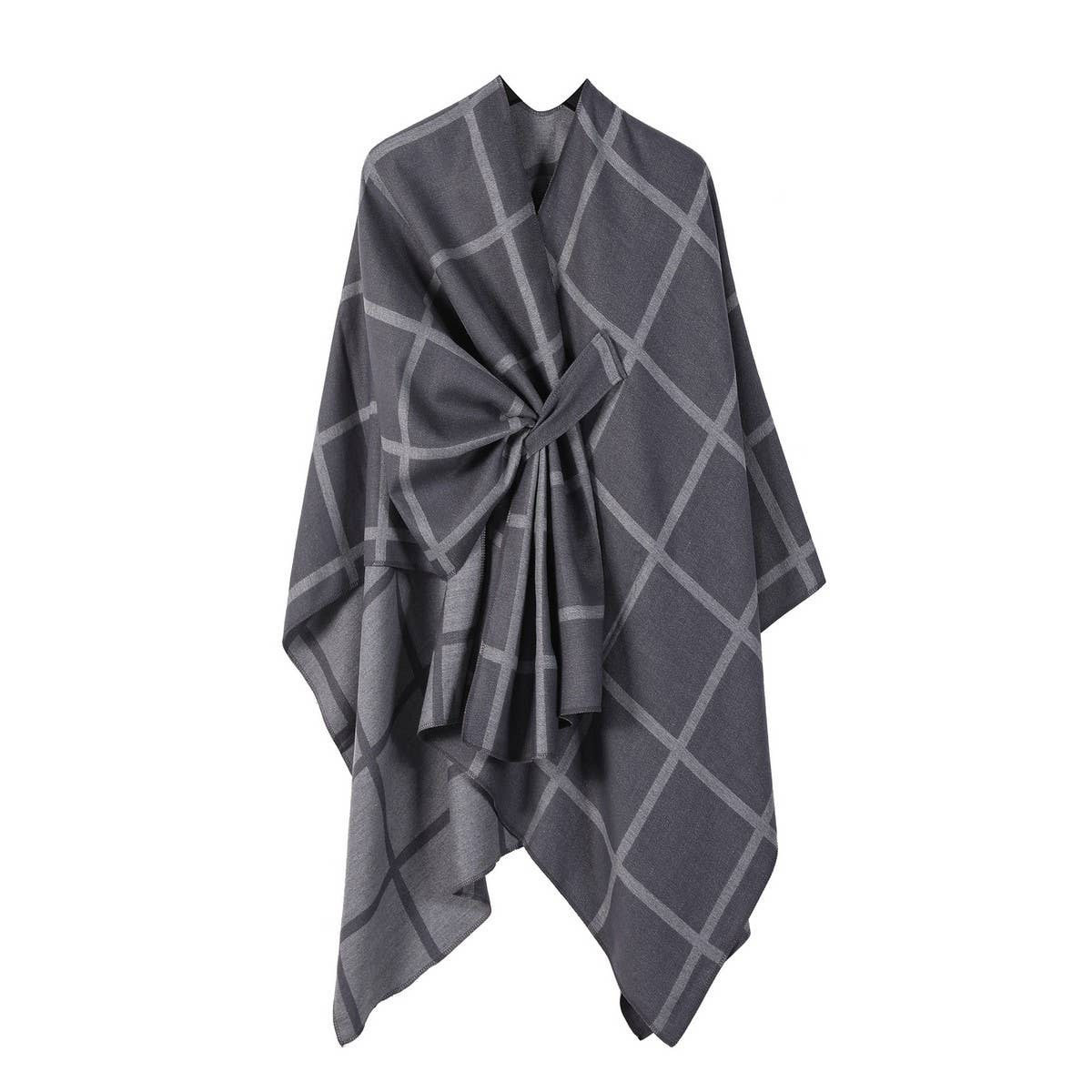 SOLID COLOR FASHIONABLE KNITTED SHAWL CAPE_CWASC2129