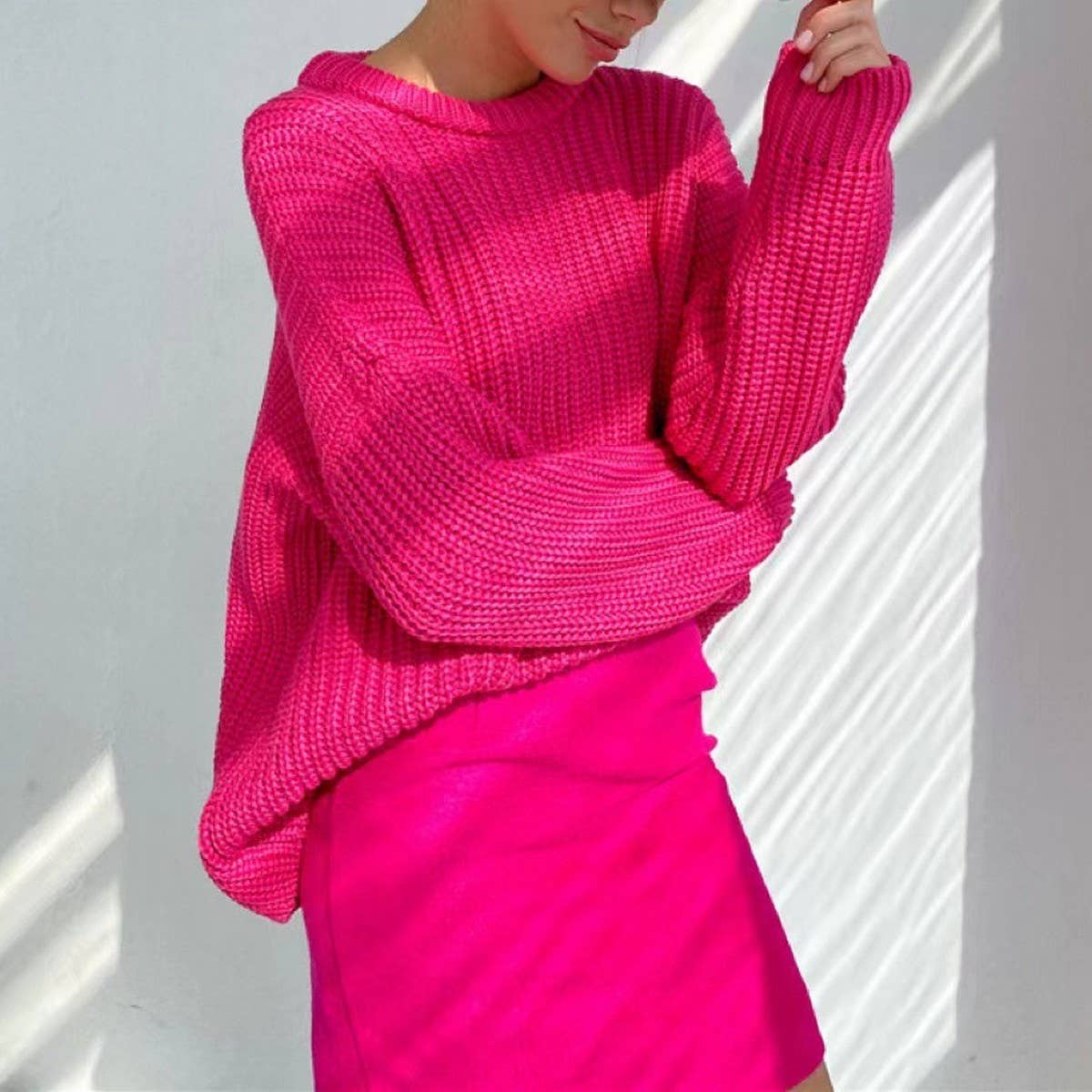 Women's Thick Solid Crewneck Knit Sweater
