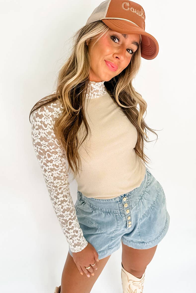 FLORAL LACE PATCHWORK FASHION SEXY SLIM PULLOVER