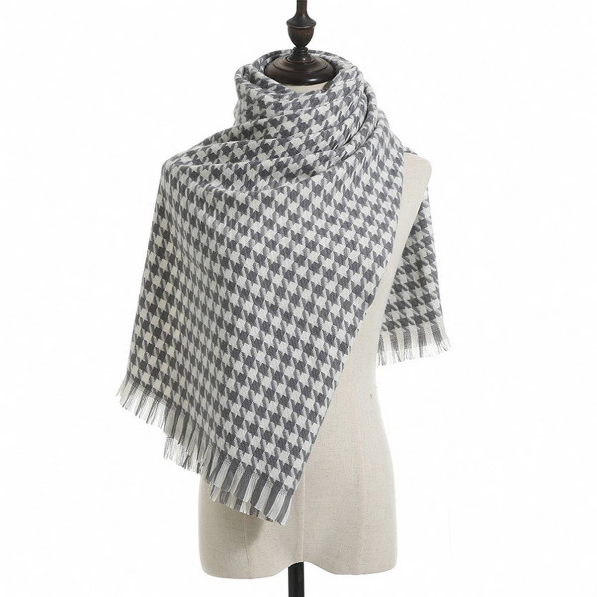 WINTER WARM LATTICE LARGE SCARF FRINGE SHAWL